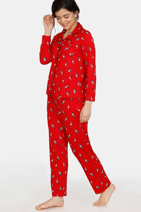 Zivame Heritage Tribe Poly Elastane Pyjama Set - Red — image 2